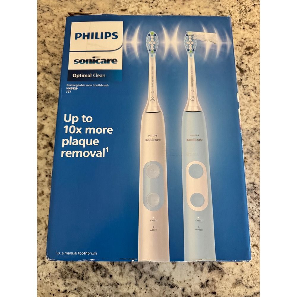 Philips Sonicare Optimal Clean Rechargeable Toothbrush 2pk HX6829/77 White Blue